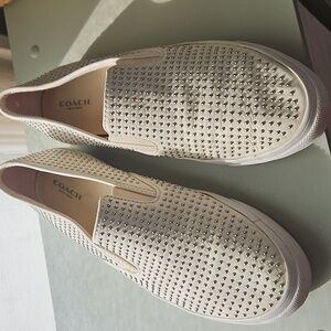 Coach Ivory/White Studded Slip-On Sneakers